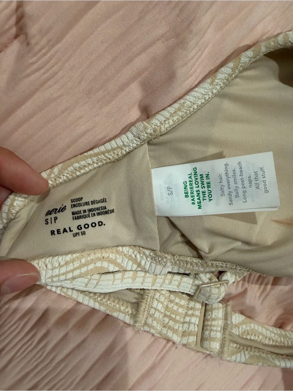 aerie nwot textured/patterned beige bikini top small